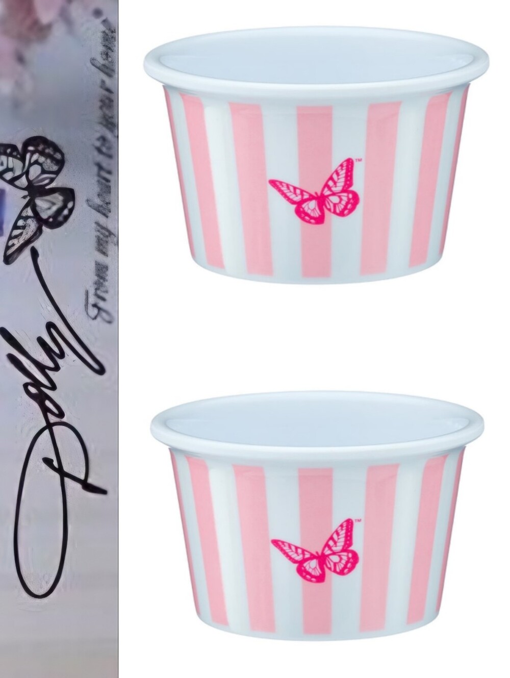 Dolly Parton Striped Pink Butterfly Logo Dessert Cups- Pink